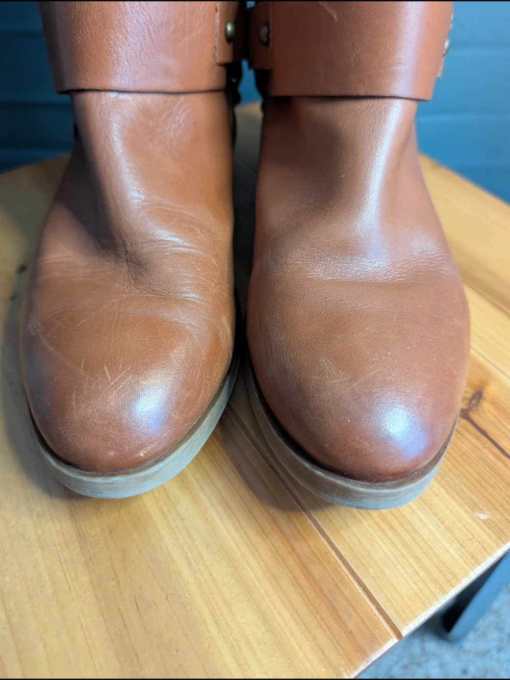Nine West Blogger Harness Brown Cognac Tall Leather Riding Boots
